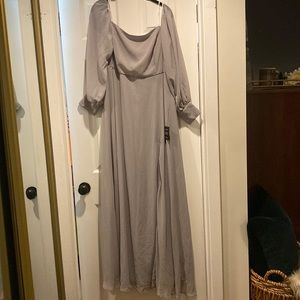 NWT gray bishop sleeve floor length gown